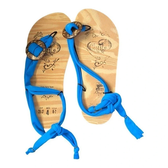 Chula Sandals Womens Size 6-7 Blue Strappy Casual Open Toe Bow&Tie Boho - Picture 3 of 5